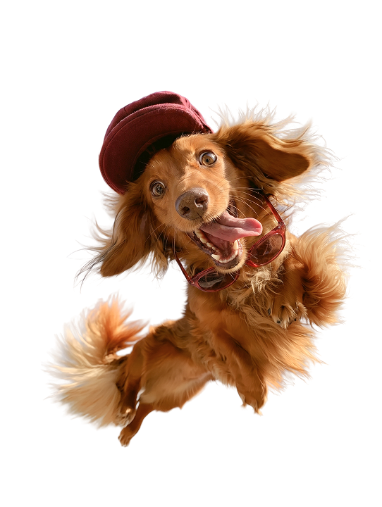 A happy dog leaping, ready to travel
