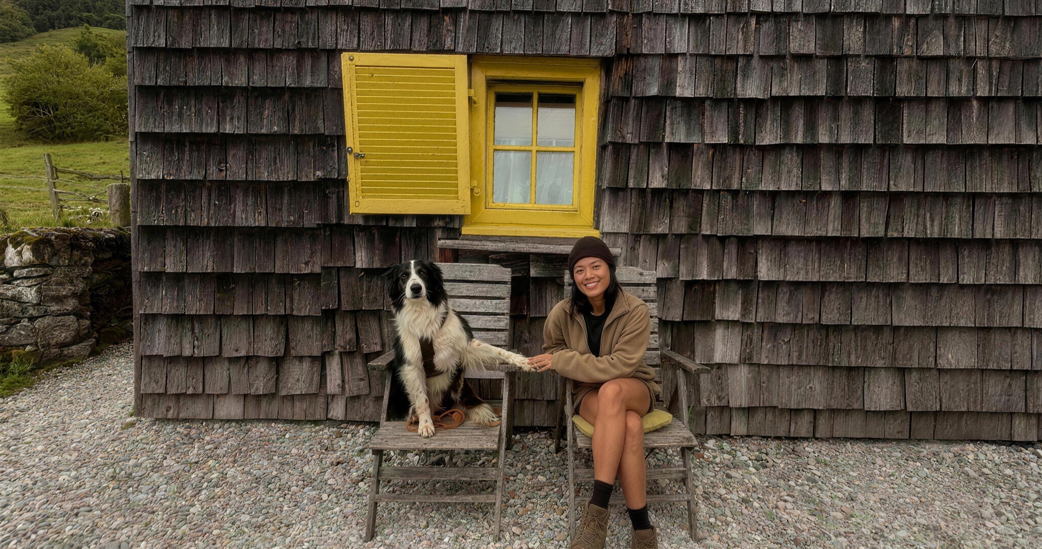 A dog and its owner on holiday together